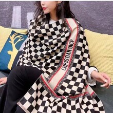 网红直播款 新款格子仿羊绒围巾 简约棋盘格披肩英伦复古风围脖