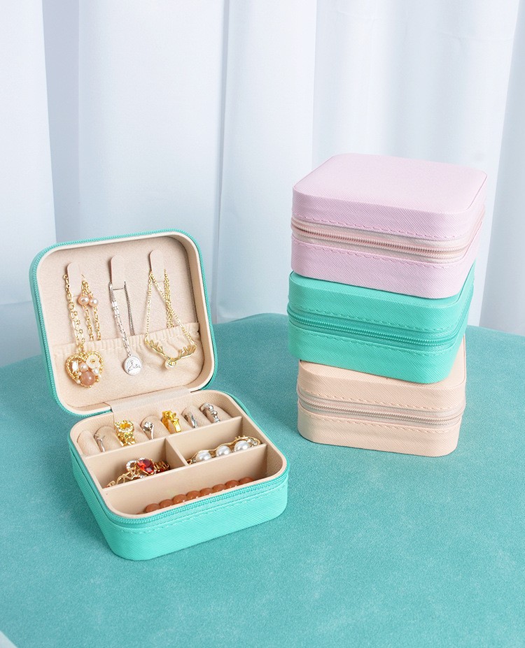 Portable Zippered Jewelry Box Earring Ring Packaging Ornament Box Luxury Travel Jewelry Storage Box In Stock