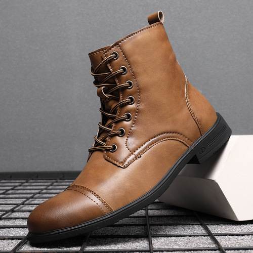 Autumn/Winter Martin Boots Fashion Plus Size Pointed Toe Retro Leather Boots High Top British Casual Men's Shoes 98666