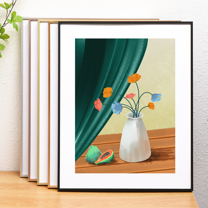 Thin Edge Aluminum Alloy Photo Frame Large Size Narrow Edge Poster Frame A3A4 Advertising Certificate Report Brushed Metal Frame Wholesale