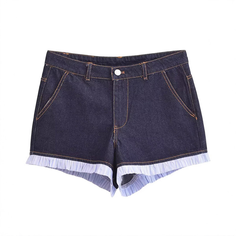2025 Summer New Women's Fashion Versatile Nautical Retro Washed Patchwork Striped Denim Shorts
