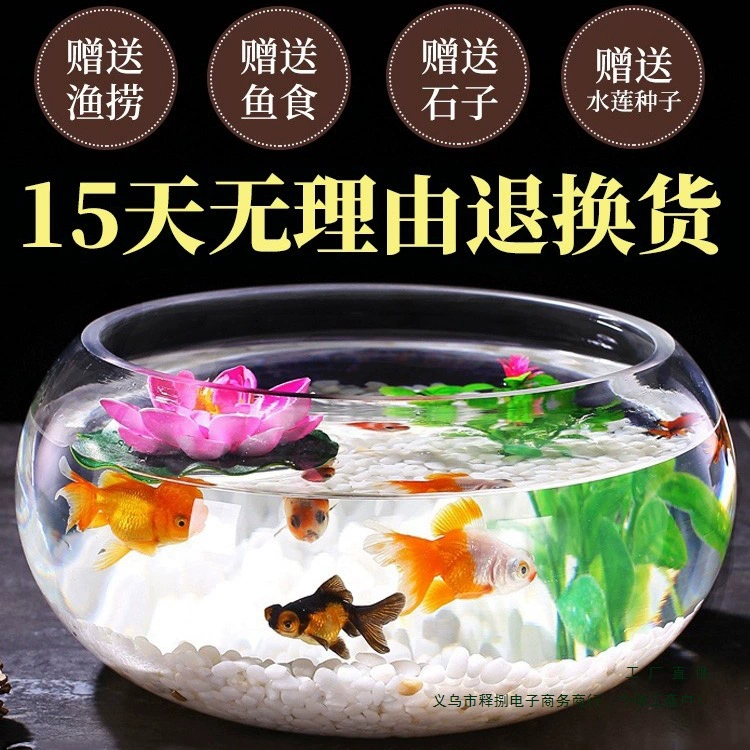 Офисный мини-аквариум для мелких рыбок, утолщенное прозрачное стекло, аквариум для черепах, гостиная, домашний настольный круглый мини-аквариум для золотых рыбок