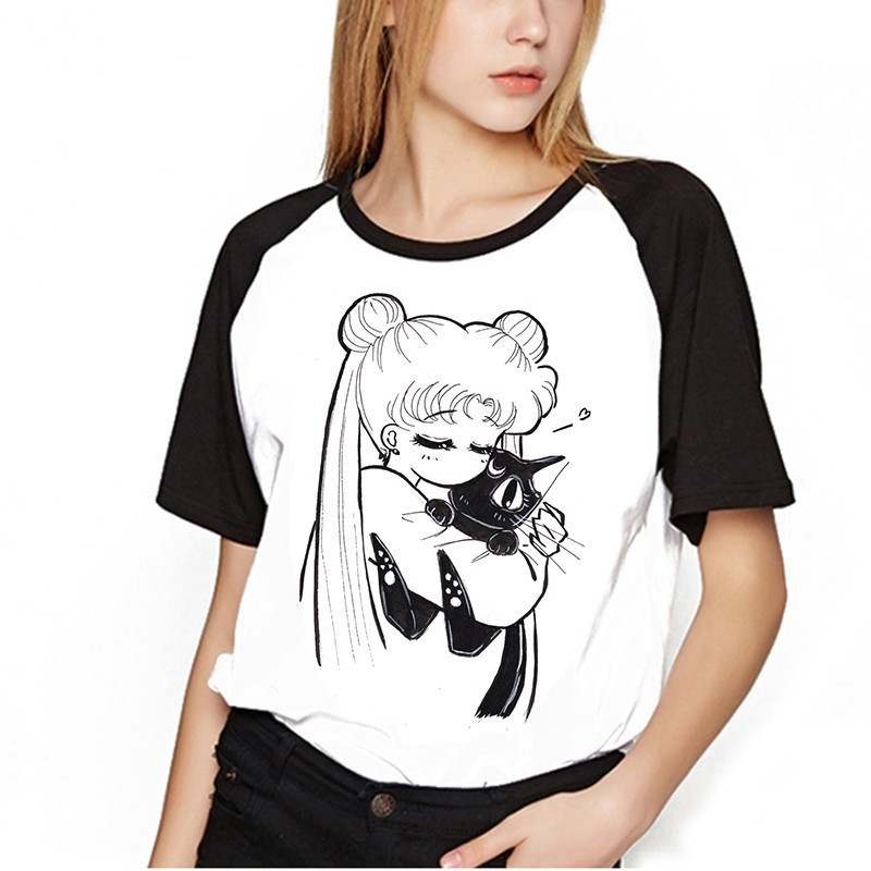 跨境热销美少女战士卡哇伊夏季猫甜美韩版日本动漫 尚休闲T恤女装