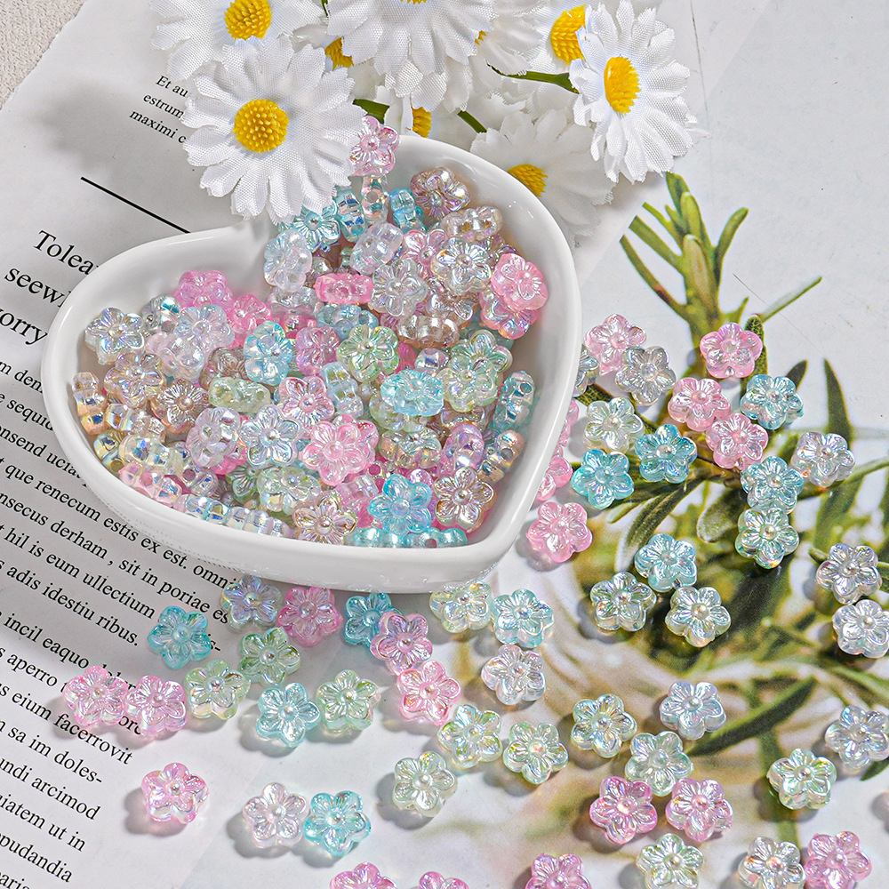 30 glaseados de azúcar, flores transparentes de color mágico, pequeñas flores de cerezo con cuentas, accesorios colgantes de cadena de teléfono móvil de bricolaje, cuentas de resina al por mayor