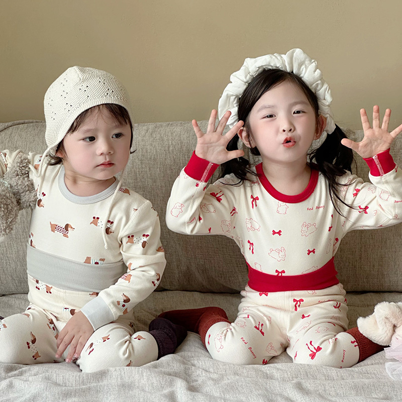 Baby Thermal Underwear Set Autumn and Winter Pure Cotton Elastic Top and Bottom Separate Children's High-Waist Belly-Protecting Sleepwear Seamless Baby Thermal Underwear Set Autumn and Winter Pure Cotton Elastic Top and Bottom Separate Children's High-Waist Belly-Protecting Sleepwear Seamless