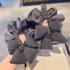 撞色海绵蝴蝶结格纹发圈百搭发绳丸子头皮筋头绳褶皱头花发饰批发
