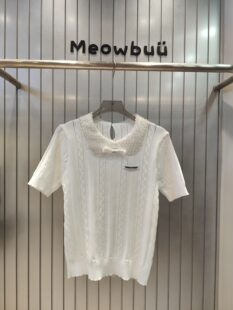Factory direct supply in stock 2026 summer new heavy industry beaded doll collar thin sweater short-sleeved tops for women