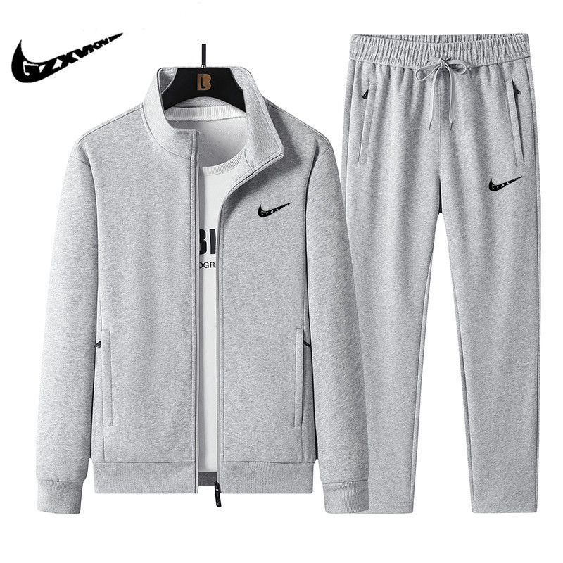 Cross-Border Wholesale Autumn Cotton Men's Suit Casual Simple Fashion Sports Stand Collar Cardigan Sweatshirt Trousers Complete Set