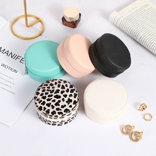 Decorative Storage Box Round Portable Jewelry Box Leather Sweet New Zipper Jewelry Ring Storage Box