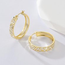 黄铜电镀18K金轻奢大耳圈耳环女微镶锆石女式耳坠耳挂高级感首饰