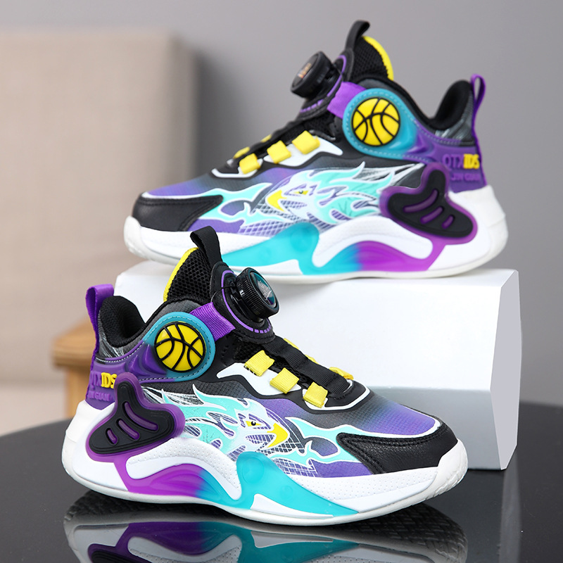 Boys' Basketball 2023 Autumn New Rotating Buckle Middle Big Children's Running Shoes Leather Surface Breathable,_voghion.com