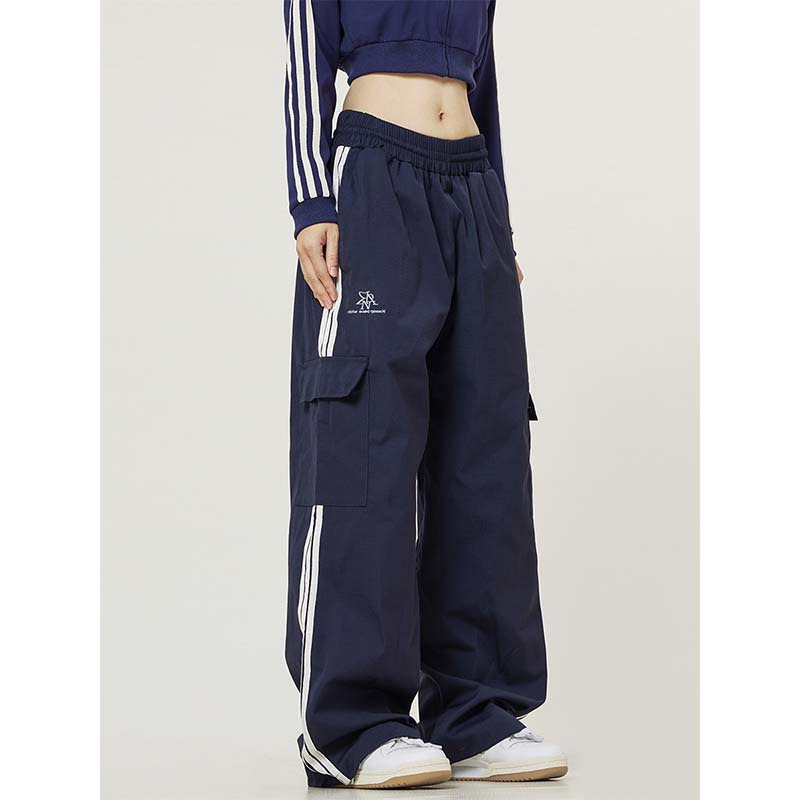 American-style Retro Side Stripe Overalls Women's Straight Three-bar Casual Pants All-match Spring and Autumn Loose Long Pants