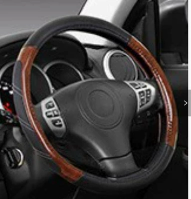 Steering wheel cover, Cover, Breathable, Perforated, Non-Slip, Wear-Resistant - sports-style-brown-wood-grain-38cm
