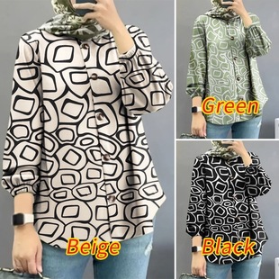 Spot Cross-Border Amazon Middle Eastern Malay 2025 New Women's Muslim Floral Shirt Fashionable Puff Sleeves