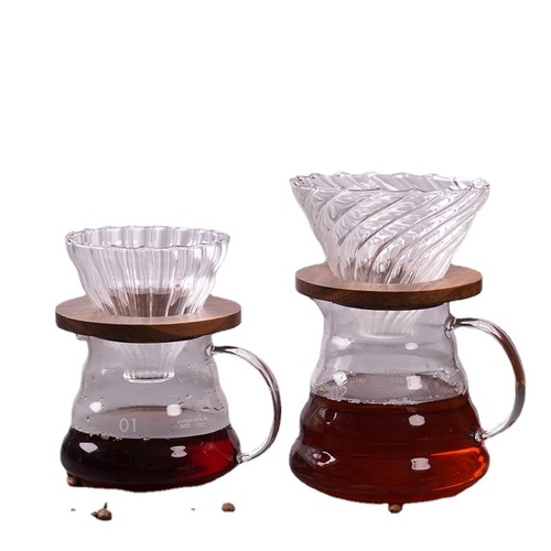 Wholesale high boron glass cloud coffee pot set walnut wood tray V60 coffee filter filter cup sharing pot