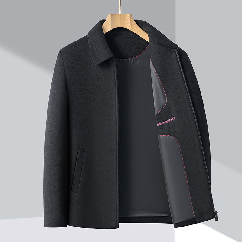 爆款羊毛呢外套秋冬季新款中老年爸爸装上衣高端商务男装羊绒夹克