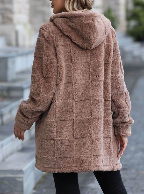 闪绒2025秋冬新款欧美女装跨境亚马逊宽松连帽长款开衫毛绒外套|undefined