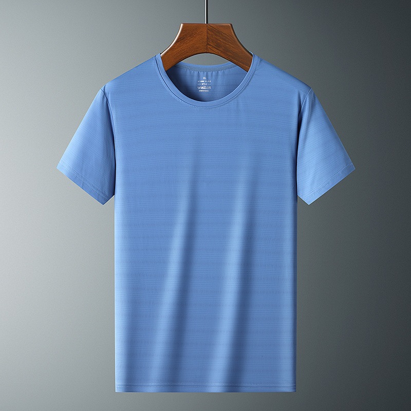 Verano transpirable cuello redondo deportes al aire libre Seda de hielo Aire acondicionado de secado rápido Camiseta de manga corta para hombres y mujeres camiseta de talla grande fábrica al por mayor