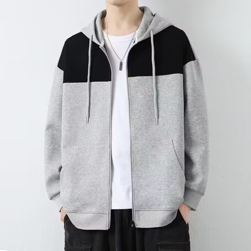 连帽开衫卫衣外套男款春秋季美式宽松上衣服男士潮牌拼接休闲夹克|undefined