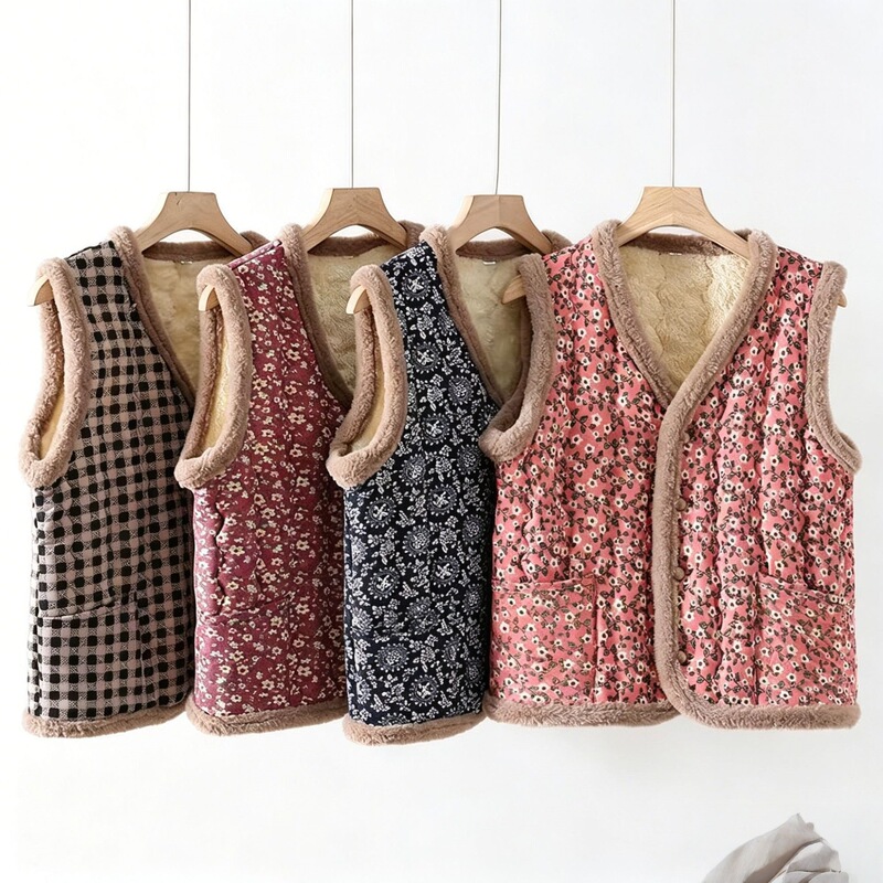 New Autumn and Winter Clothing for Middle-Aged and Elderly Women: Mom's Floral Fleece Vest, Grandma's Thickened Warm Vest, and Jacket Vest New Autumn and Winter Clothing for Middle-Aged and Elderly Women: Mom's Floral Fleece Vest, Grandma's Thickened Warm Vest, and Jacket Vest