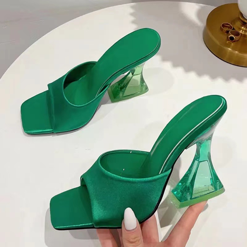 New Foreign Trade Slippers 2024, European And American Summer New High-heeled Slippers, Square-toed Women's Sandals,_vogvips.com