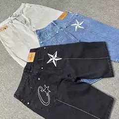 Corteiz Alcatraz Jeans New Star Embroider American High Street Retro Distressed Casual Pants Trendy
