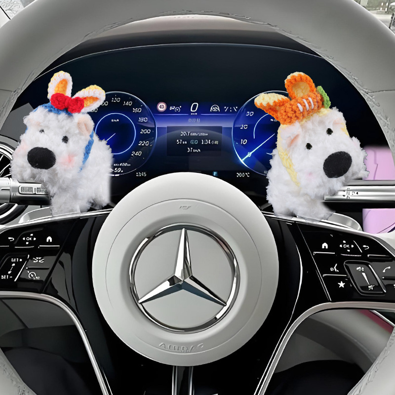 West Highland Car Bloque Decoración Coche Muñeca de felpa Muñeca Limpiaparabrisas Luz de dirección Accesorios de coche Adornos Mujer