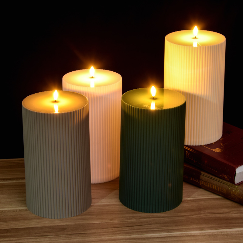 Transfronterizo para la decoración del hogar de cumpleaños de velas LED de banda gruesa vertical francesa retro verde oscuro velas electrónicas