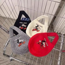 韩国东大门印花毛呢单肩斜挎托特包羊羔绒手提包女大容量秋冬针织