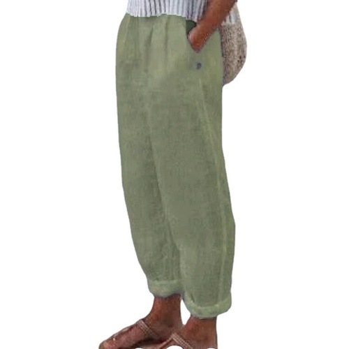 European and American Spring and Autumn Leisure Women's Long Pants, Cotton Linen Pouch Pocket Leisure Women's Pants