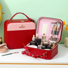 馬卡龍雙色拼接手提化妝箱化妝包高顏值收納包化妝包便攜伴手禮
