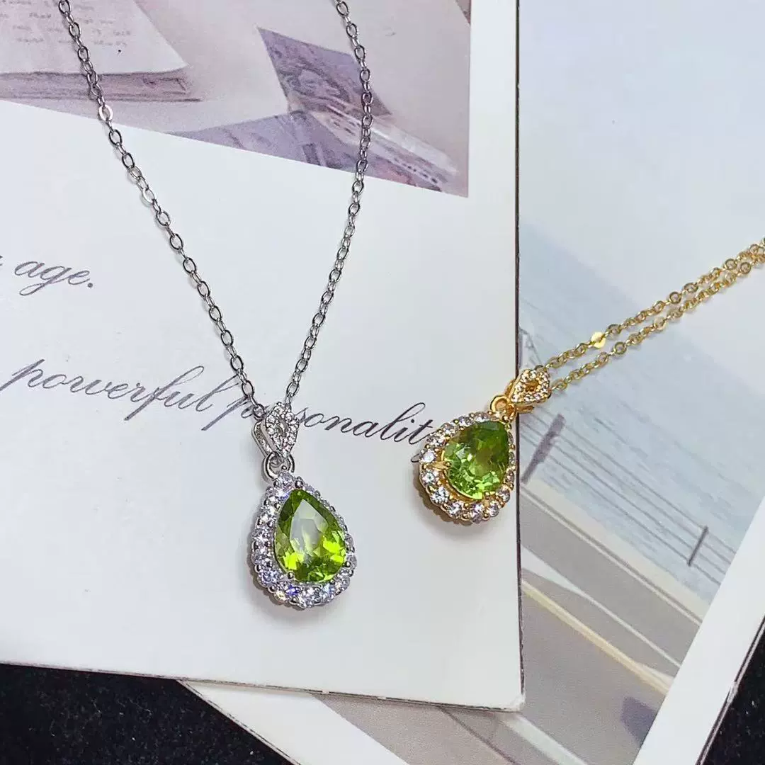 Подвеска из натурального перидота, стерлинговое серебро 925 пробы, капля воды, свежий и повседневный темперамент, самый простой для подбора цвета, цепочка на ключицу, женская оптовая продажа