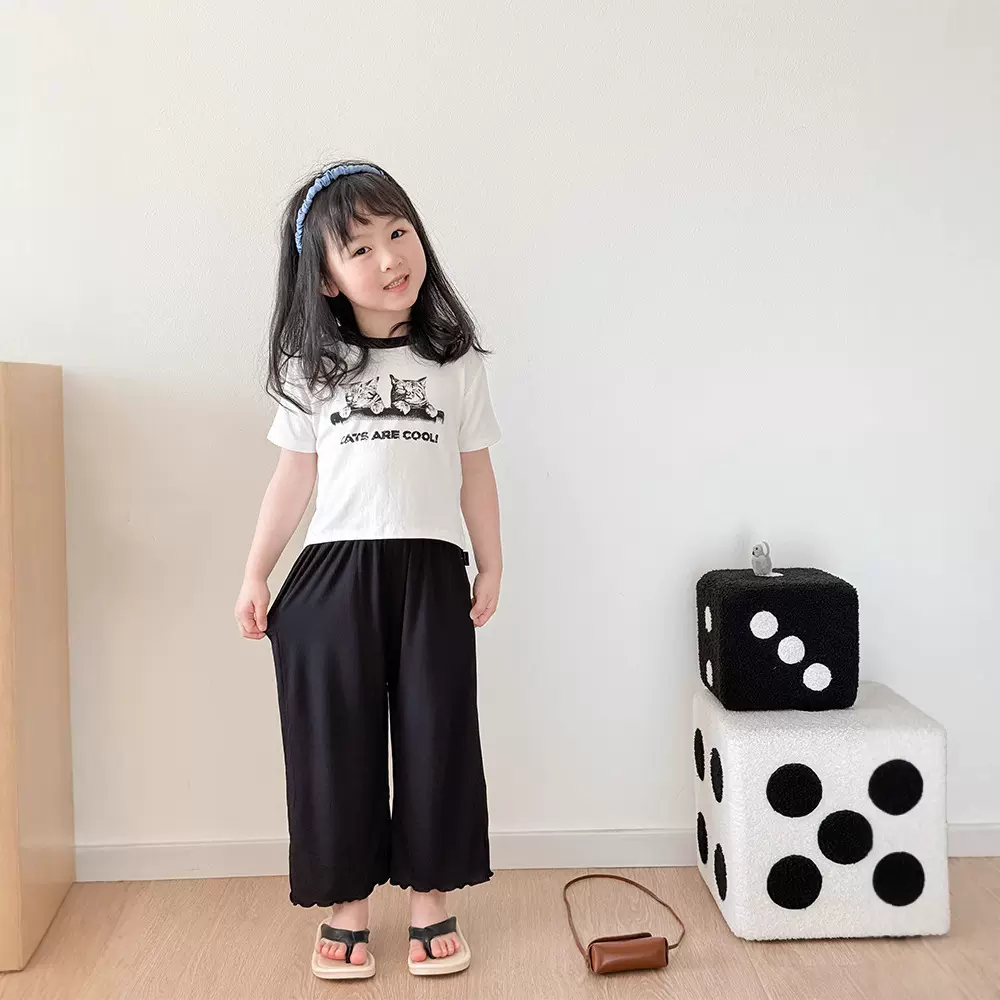 女童花边防蚊裤夏季九分裤冰凉空调阔腿裤薄款莫代尔面膜裤