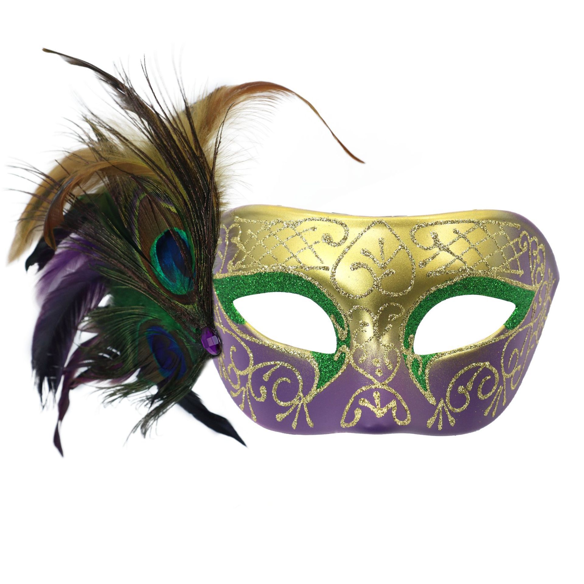 Carnaval máscara de plumas de polvo Amazon máscara de mitad de cara tricolor maquillaje de baile de fiesta accesorios de vestuario