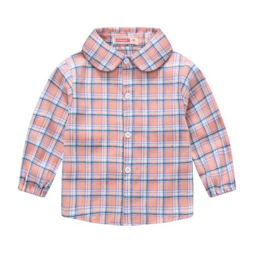 New children's spring and autumn casual long-sleeved tops Korean style plaid shirts for boys and girls, medium and small children's trendy brushed shirts