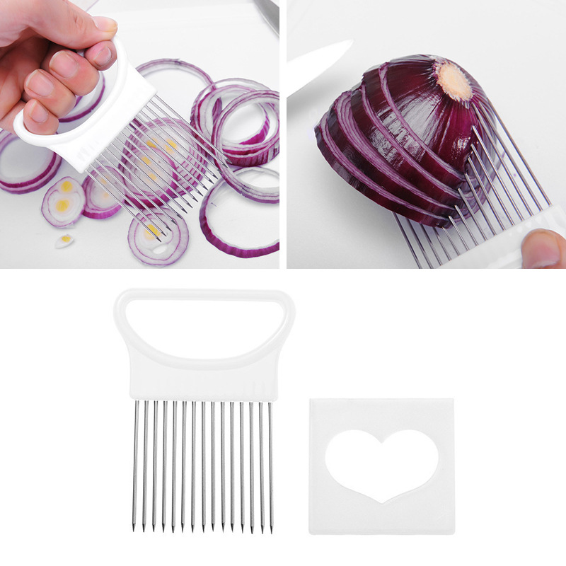 Cebolla de acero inoxidable casera cebolla cortar frutas y verduras cortar soporte aguja de carne tierna herramientas de cocina aguja de cebolla al por mayor