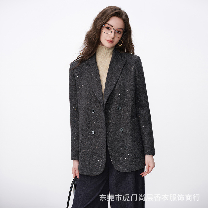 Foreign trade supply: Women's blazer with sequins, loose-fitting double-breasted suit jacket, overseas procurement, elegant women's clothing Foreign trade supply: Women's blazer with sequins, loose-fitting double-breasted suit jacket, overseas procurement, elegant women's clothing