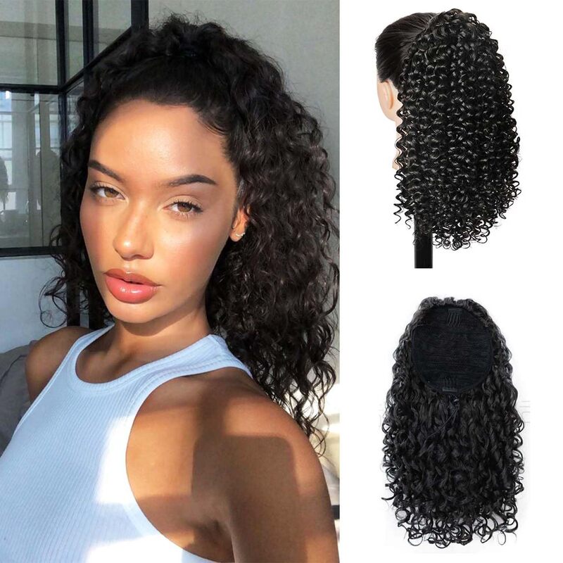 Factory wholesale African small roll drawstring horsetail wig female lazy drawstring curly hair high horsetail KC curly hair horsetail