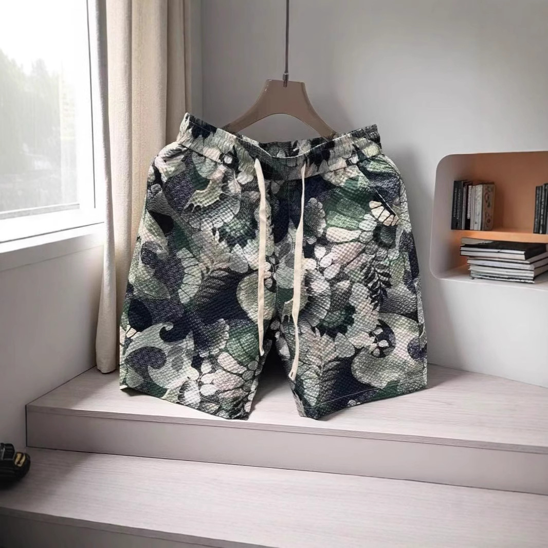 New Summer Thin Men's Casual Printed Quick Drying Beach Shorts Plus Size Straight Leg Five Point Pants_viptrois.com