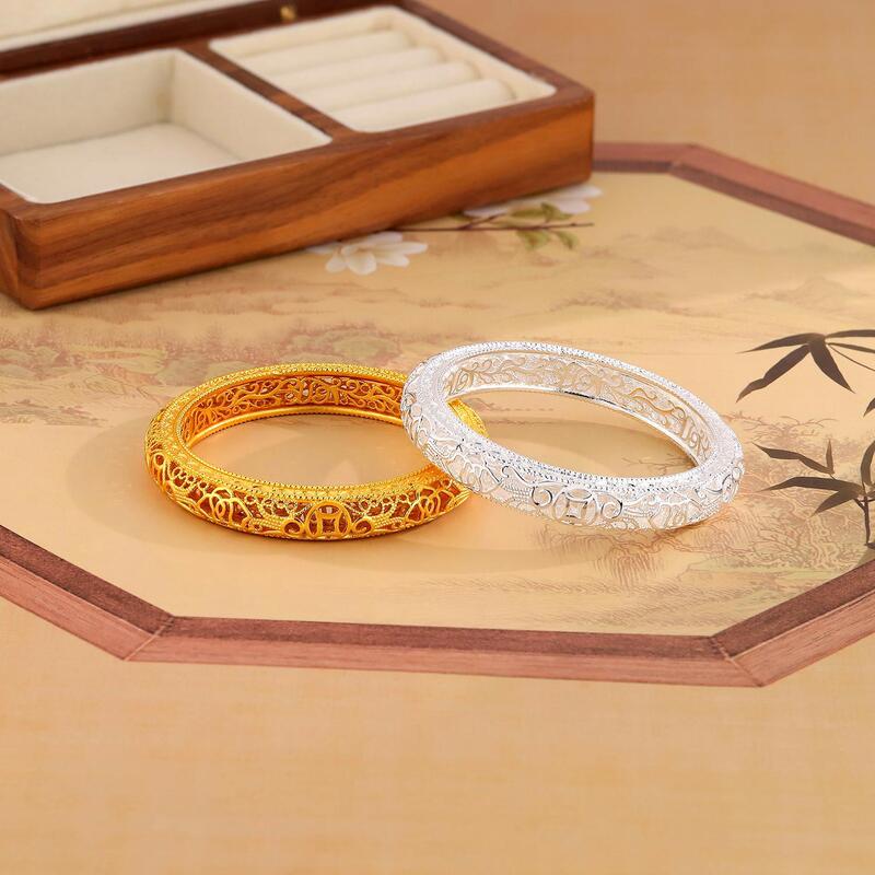 Copper Coin Pattern Bracelet for Women, New Chinese Style, High-End Fashion, Retro Cut Out Design Bracelet, Gift for Girlfriend