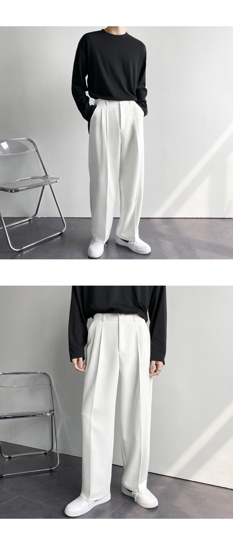 Men Casual Drape Wide-Leg Straight-Leg Long Pants Summer