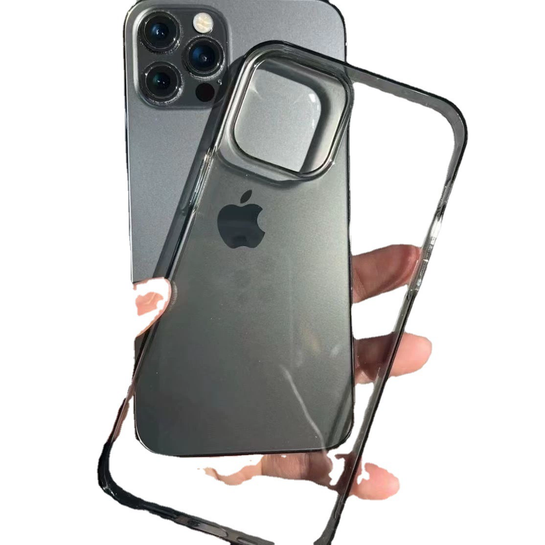 Чехол для телефона (Apple) iPhone 15 Pro Max, твердый ПК полное покрытие, прозрачный черно-прозрачный