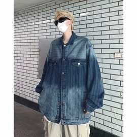 牛仔外套 男士秋冬季高街潮牌宽松百搭潮流休闲百搭翻领情侣上衣