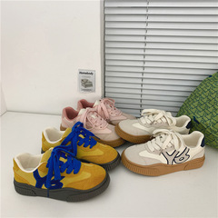 學生春季街拍拼色帆布鞋女英倫風低幫德迅鞋2024新款韓版百搭女鞋