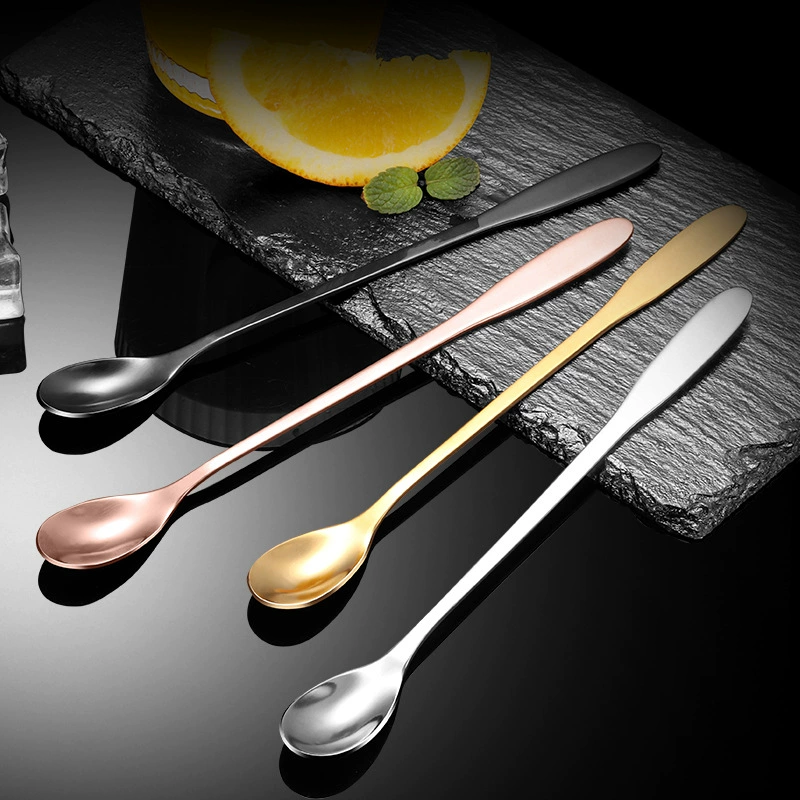 Посуда из нержавеющей стали с длинной ручкой ложка для смешивания палочка для десерта ложка для мороженого кофейная ложка креативный Позолоченный логотип