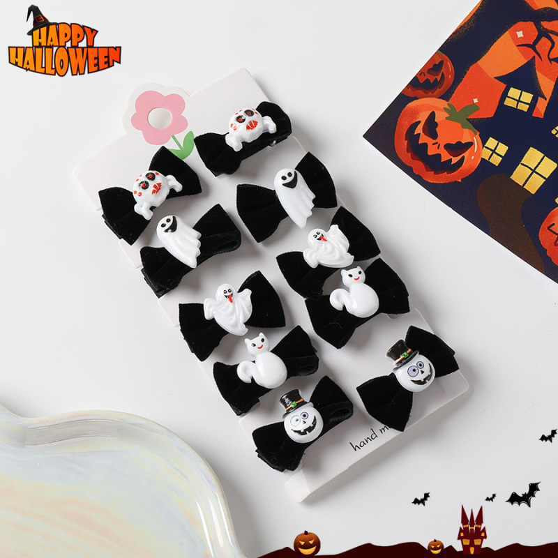 新款万圣节发夹发饰套装Halloween可爱蝴蝶结头饰品跨境卡通发卡|undefined