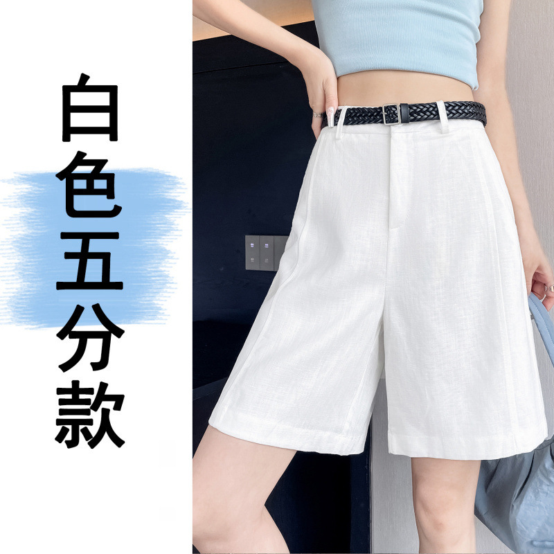 2025 新しい夏のテンセルリネン 5 点パンツワイドレッグパンツハイウエストルーズ A ラインショーツ薄い綿とリネンのパンツ女性のための|undefined