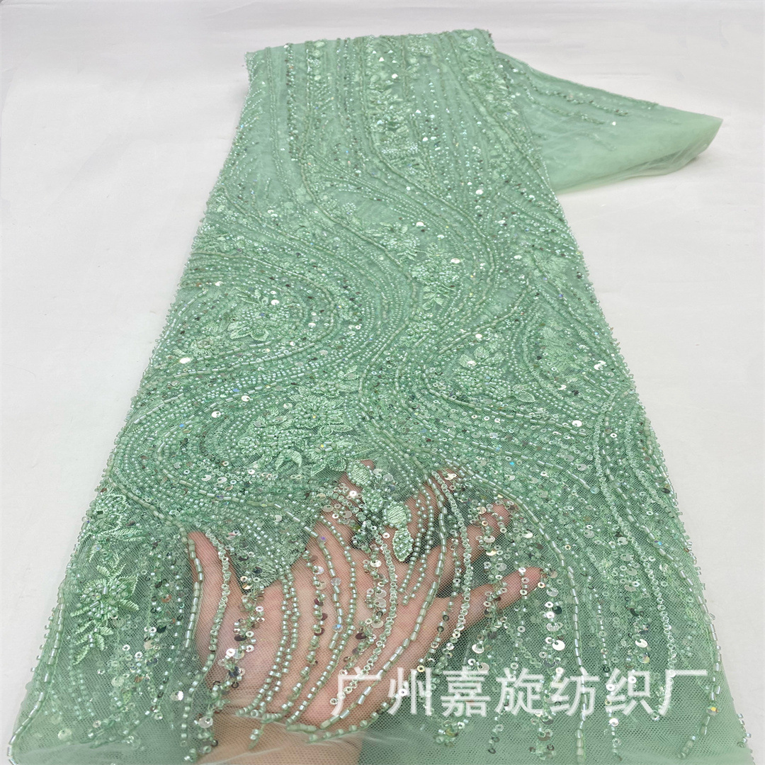 Pequeño tubo de vidrio largo denso taladro bordado tela de malla de rayas vestido de noche africano vestido de boda tela bordada de moda