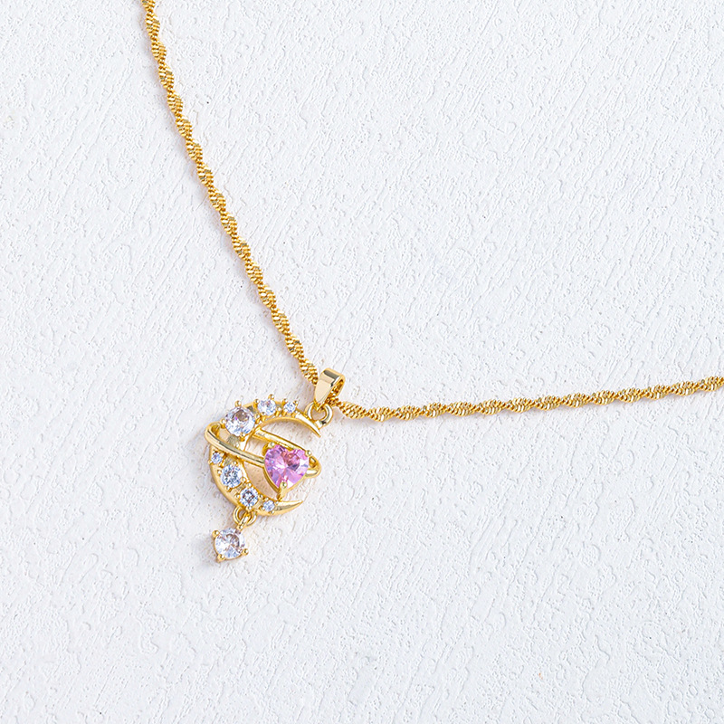 Pendant Necklace Classification Titanium Steel Chain Material Wholesale Jewelry Elegant Classic Style Moon Heart Shape Titanium Steel Zircon Pendant Necklace