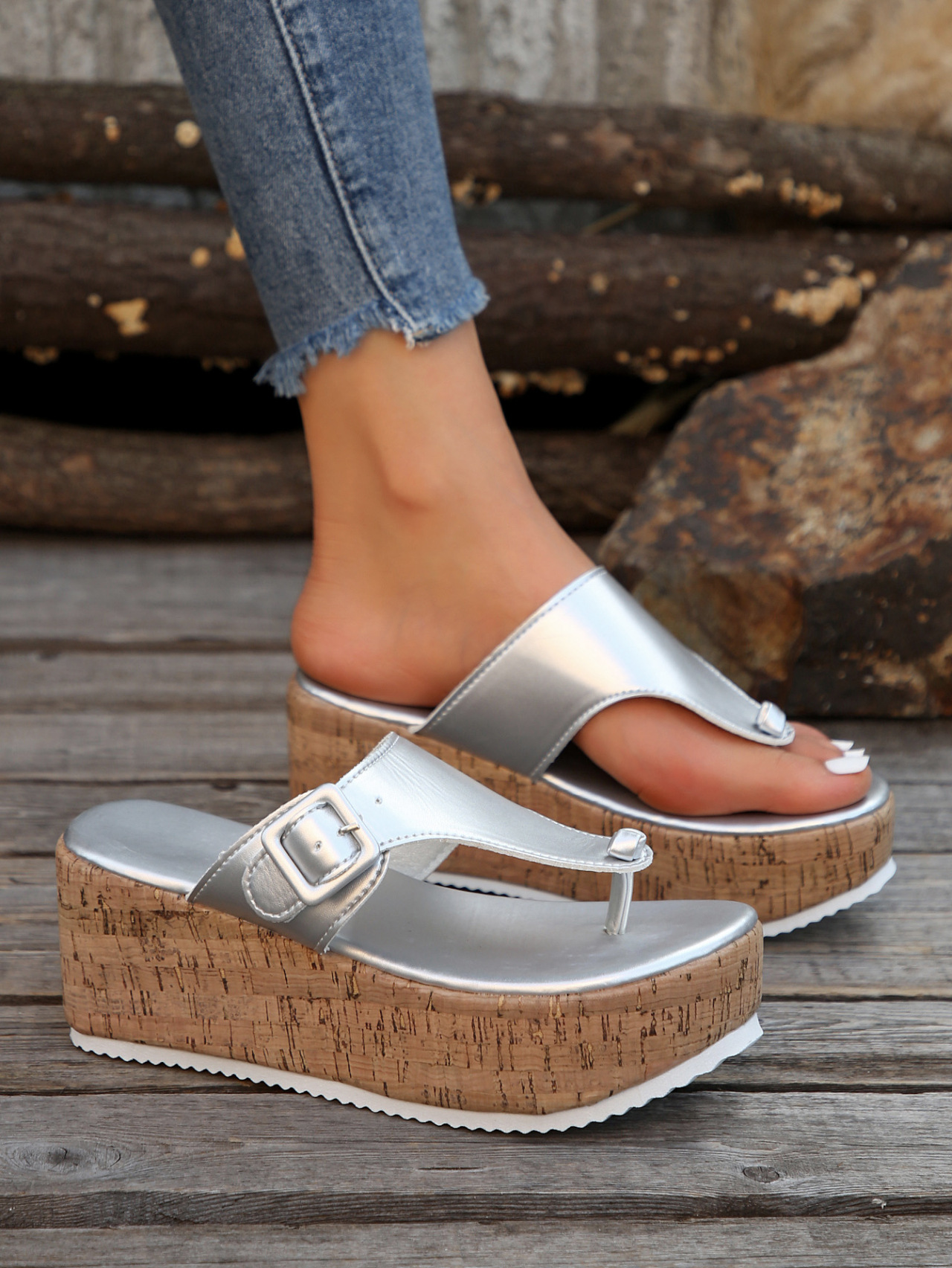 Women's New Style Platform Casual Plus Size Flip Flops, Summer, Thick Soled Wedge Sandals,_vogvips.com
